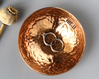 Copper 7th Anniversary Ring Bowl - Tally Mark or Roman Numeral Design