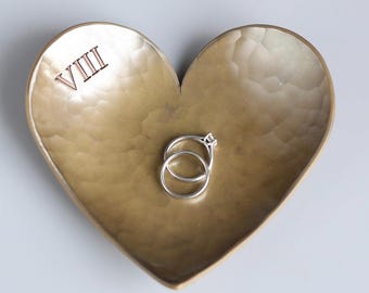 Traditional 8th Wedding Anniversary Gift Bronze Heart Dish, Hammered finish Choice of Design