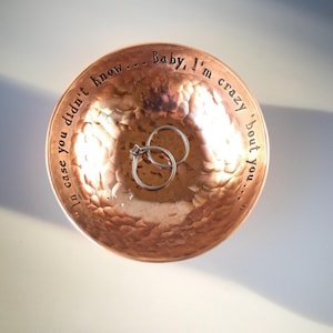 Copper Ring Bowl - 7th Anniversary Gift - Personalised Hammered Vessel - 4&quot; Copper Dish - Catch all Bowl for him - Jewellery dish for her