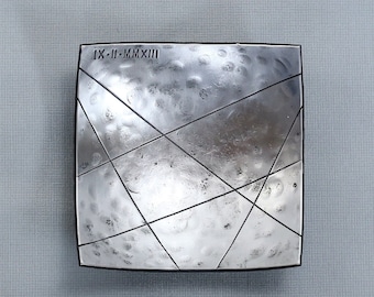 Steel Square Dish - 11th Anniversary Gift, Modern Geometric Minimal Design, Personalized 11 Year Gift, Forged Metal Wedding Artisan Bowl