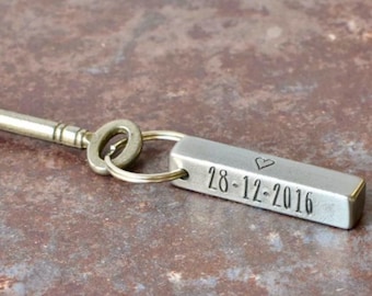 Steel Bar Key Chain Personalized 11th Anniversary Keyring - Forged Gift for Him - Valentine gift for her - Wedding favour - Engagement gift