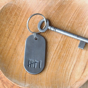 Iron Key-chain gift for him Tally Marks design, 6th anniversary stamped iron key ring gift custom dog tag for wife your anniversary date image 2