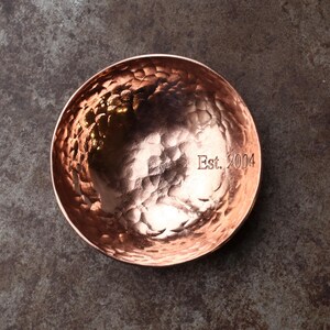 Small Copper Ring bowl with Est 2004 hand stamped on the rim. 22nd wedding anniversary gift