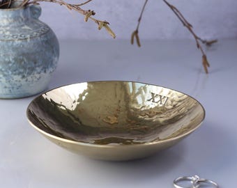 21st Anniversary Gift. Hand Hammered Brass Anniversary Medium Bowl