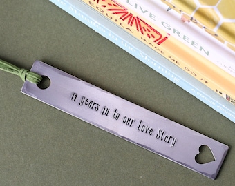 Steel Bookmark Cutout Heart - Personalized Metal Gift - 11th Wedding Anniversary  - Heart Design Keepsake Booklovers and Readers