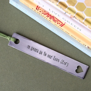 Steel Bookmark Cutout Heart - Personalized Metal Gift - 11th Wedding Anniversary  - Heart Design Keepsake Booklovers and Readers
