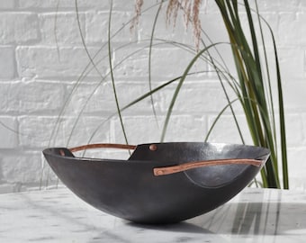 Steel Bowl with Copper Handles - Contemporary centrepiece vessel - 11th Anniversary Gift - Copper 7th 9th Wedding present - Hand Forged Bowl