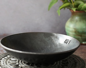 Ready To Ship Iron Anniversary Bowl - Tally Marks Design - VI Roman Numerals - 6th Wedding present for Wife - Hand forged dish for Husband