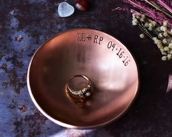 Copper Ring Bowl - 7th Anniversary Gift - Personalised Hand Pressed Copper vessel - 4" Copper Dish - Catch all Bowl for him - Jewellery dish