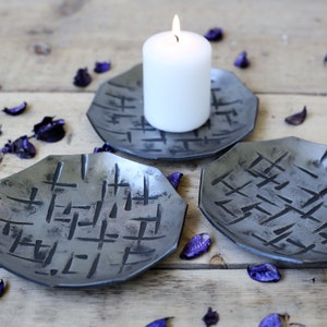 Iron Candle Dishes. Set of three Blacksmith made Candle Dishes. Anniversary New Home Gift Idea