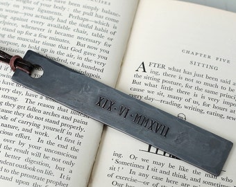 Personalised 6th Anniversary Raw Finish Iron Gift - Hand Forged Metal Engraved Bookmark with Real Leather Tassel Bookmark Gift for Husband