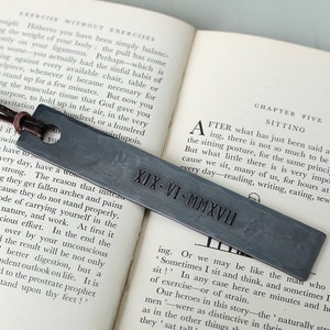 Personalised 6th Anniversary Raw Finish Iron Gift Hand Forged Metal Engraved Bookmark with Real Leather Tassel Bookmark Gift for Husband image 1