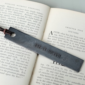 Personalised 6th Anniversary Raw Finish Iron Gift Hand Forged Metal Engraved Bookmark with Real Leather Tassel Bookmark Gift for Husband image 1