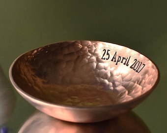 9th Anniversary Gift - Copper Ring Bowl - Personalised Hammered Vessel - 4" Copper Dish - Traditional 9th - Jewellery dish for her