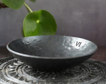 Ready To Ship Iron Anniversary Bowl - Tally Marks Design - VI Roman Numerals - 6th Wedding present for Wife - Hand forged dish for Husband