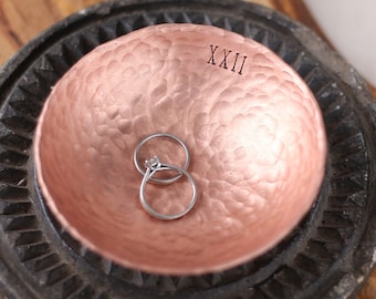 XXII Hammered Copper Ring Bowl - 22nd Anniversary Roman Numerals Gift, 4" Copper Ring Dish - Catch-all Vessel for him - Jewelry dish for her