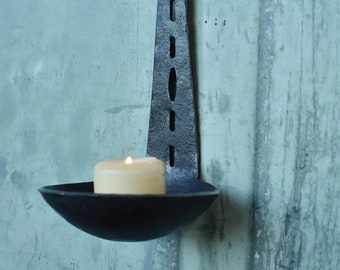 Rustic Iron Ladle Candle Holder: Medieval Wall Sconce