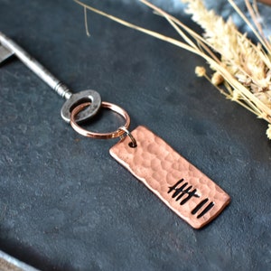 Copper Keyring for 7th Anniversary gift with Choice of Roman Numeral or Tally Mark Design - Couples keychain 100% solid copper keychain.