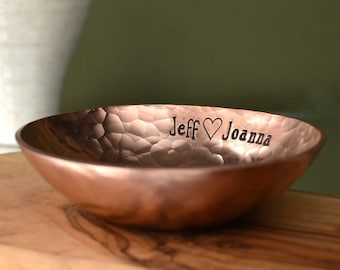 Copper Bowl - 22nd Anniversary Gift - Personalised Hammered Vessel - 4" Copper Ring Dish - Catch all Bowl for him - Jewellery dish for her
