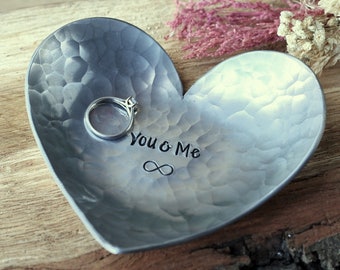 10th Anniversary Heart-Shaped Dish, Aluminium Tin Gift for 10 Year Wedding. Trinket and Ring Dish for Couple, Wife, Husband
