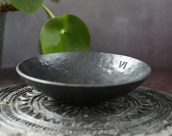Ready To Ship Iron Anniversary Bowl - Tally Marks Design - VI Roman Numerals - 6th Wedding present for Wife - Hand forged dish for Husband