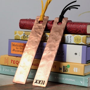 Artisan Copper Bookmark, Ready to Ship, Roman Numerals XXII 22 Tally Marks Gift For Copper Wedding for Husband and Wife Her Him image 1