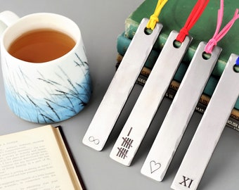 Steel Bookmark 11th Wedding Anniversary Gift - Ready to Ship - For Him, Her, Boyfriend, Girlfriend - Roman Numeral Tally Marks Design