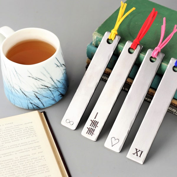 Steel Bookmark 11th Wedding Anniversary Gift - Ready to Ship - For Him, Her, Boyfriend, Girlfriend - Roman Numeral Tally Marks Design