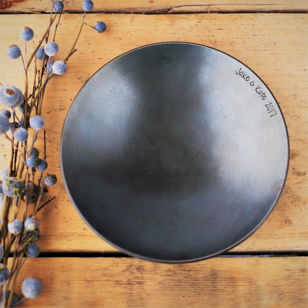 6th Anniversary Personalized Large Iron Bowl 6 Year Wedding Gift, Hand-forged 7 3/4" Iron Metal Dish Gift for Wife & Husband Custom Gift