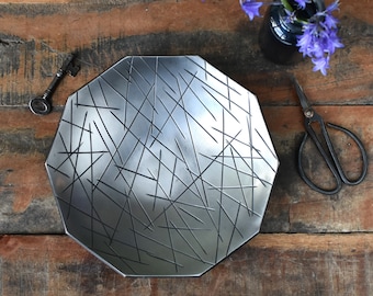 Large Iron Bowl Ten Sides, Decagon Shiny Metal Forged Dish for Wedding Anniversary Gift, Hand Forged Gift for Husband Wife, Catch all Vessel