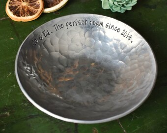 Hammered Aluminum Bowl for 10th Anniversary Gift 10 Year Tin Wedding Gift for Wife and Husband Personalized Couples Gift Catch All Dish