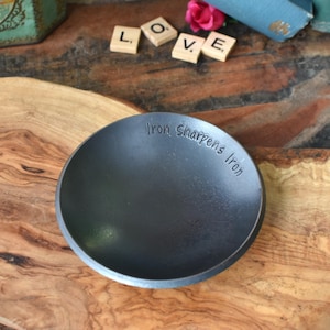 Personalised Heavy Iron Dish 6th Anniversary, Smooth Pressed Minimal Look Metal Jewellery Bowl - Hand Forged Catch all dish Gift for him