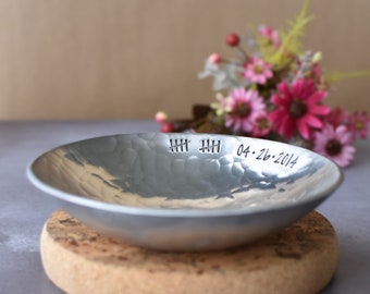 Hammered Aluminum Bowl for 10th Anniversary Gift 10 Year Tin Wedding Gift for Wife and Husband Personalized Couples Gift Catch All Dish