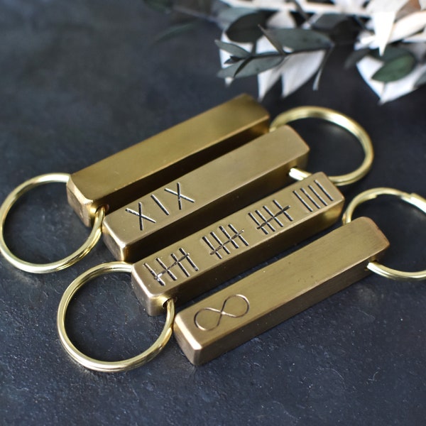 Bronze 19th Anniversary Gift. Solid Bronze Metal Square Bar Metal Key Ring for Wedding Gift. Bronze Gift Ideas for Couples.