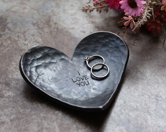 Iron 6th Anniversary Heart Dish -  Gift for Wife Girlfriend - Custom Engraved Jewelry Ring Dish - Catch all Bowl for Couple - Romantic Gift