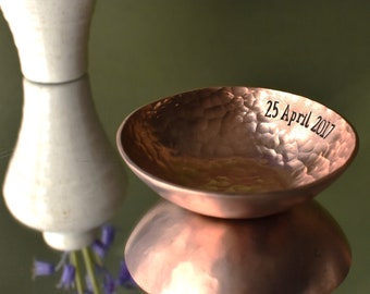 9th Anniversary Gift - Copper Ring Bowl - Personalised Hammered Vessel - 4" Copper Dish - Traditional 9th - Jewellery dish for her