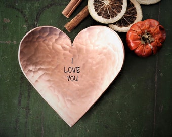 Hammered Copper Heart Dish, 22nd Anniversary Gift, Artisan Crafted