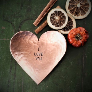 7th Anniversary Heart Dish, Pure Copper 7 Year Wedding Gift for Wife and Husband Couples Hammered Forged Metal  Artisan Crafted