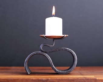 Candle Holder Iron and Copper - Hand Forged 6th 7th Anniversary Gift -Copper Sconce For Tea light - Holder for Votive Candle - Decorative