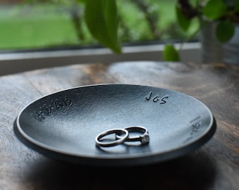 Personalised Heavy Iron Dish 6th Anniversary, Smooth Pressed Minimal Look Metal Jewellery Bowl - Hand Forged Catch all dish Gift for him