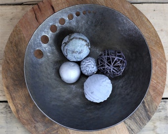 Forged Metal Holey Bowl: Artisan Crackled Centerpiece Dish
