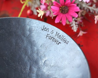 Personalised Steel Anniversary Gift Large Bowl, 11th Wedding Custom Steel Dish, hand stamped text, engraved gift for wife, hand forged dish