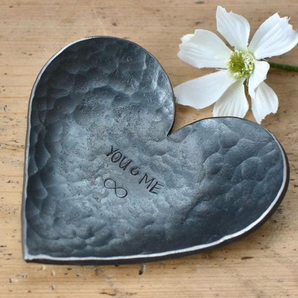 Steel Metal Heart Dish for 11th Anniversary Gift - Ready to Ship, 11 Year Anniversary Gift for Couple Husband Wife - Romantic I LOVE YOU