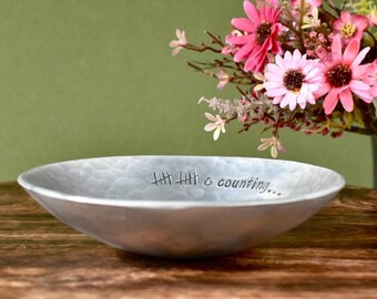 Hammered Aluminum Bowl for 10th Anniversary Gift 10 Year Tin Wedding Gift for Wife and Husband Personalized Couples Gift Catch All Dish