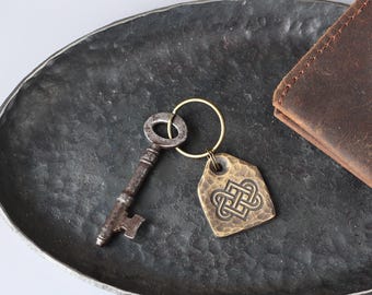Solid Bronze Celtic Keyring, Hand Stamped Antique Finish Keychain