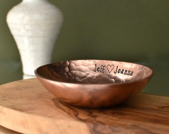 Copper Bowl - 22nd Anniversary Gift - Personalised Hammered Vessel - 4" Copper Ring Dish - Catch all Bowl for him - Jewellery dish for her