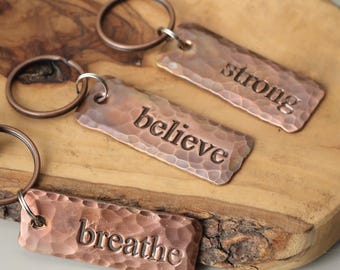 Handmade Copper Keyring: Positive Motivational Affirmation