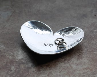 10th Anniversary Gift, Personalized Hammered Aluminum Heart Dish