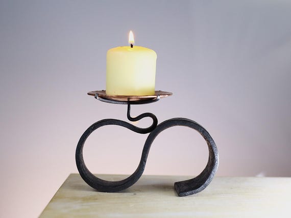 Hand Forged Iron Candle Holder With Copper Tea Light Dish - Etsy