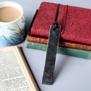 Raw Iron Bookmark, 6th Wedding Anniversary Gift Tally Marks, Roman Numeral, with Real Leather Tassel. Gift for Husband, Couples Gift. Est. 2018